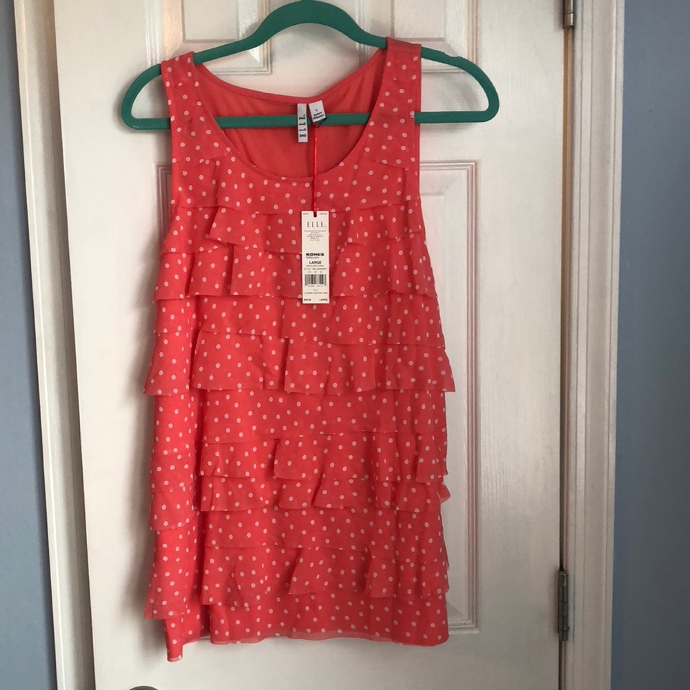 Elle- Peach Polkadot and ruffles Tank Top